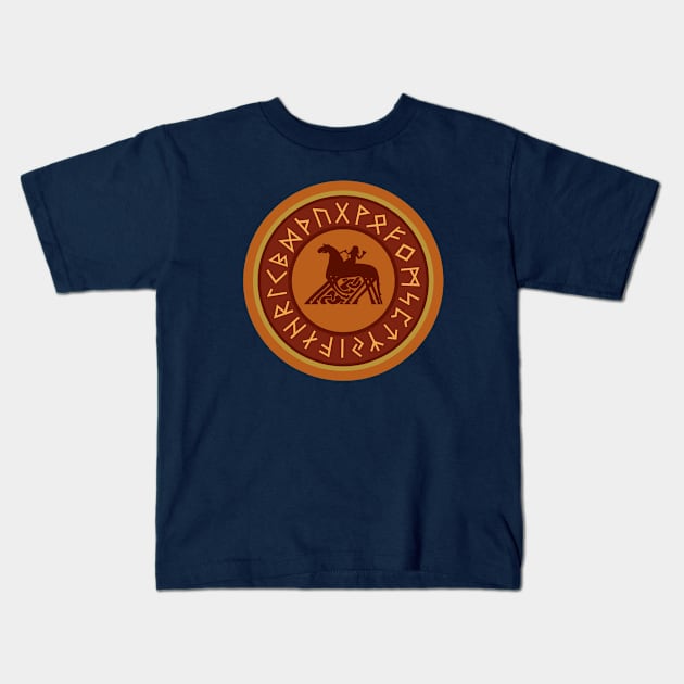 Viking Runes and Horse Rider Kids T-Shirt by RageRabbit